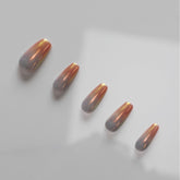 Vibeficant Progel Orange Cat Eye Ombre Handmade Gel Press on Nails Medium Coffin Glitter Design